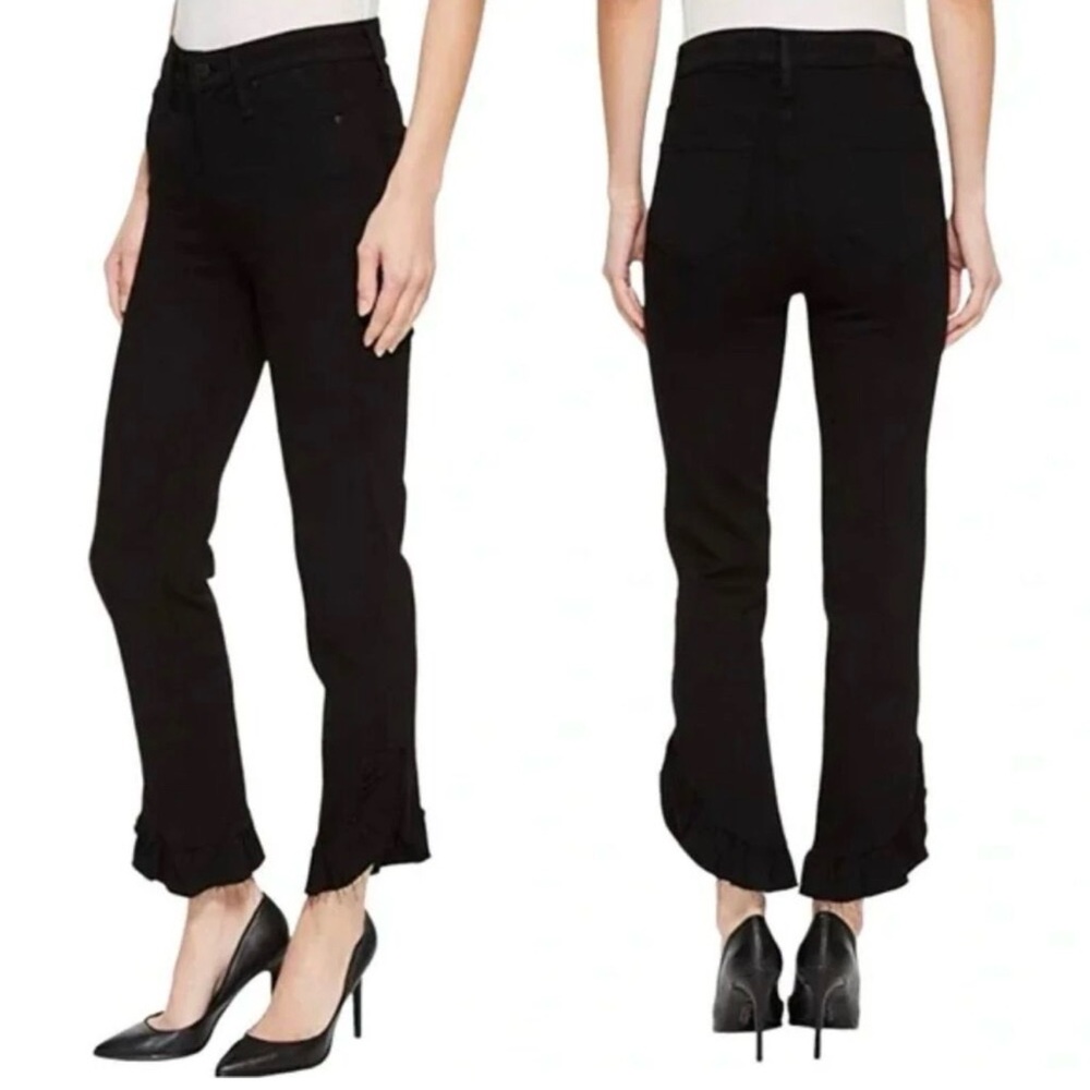 PAIGE Black Ruffle-Hem Ankle Jeans